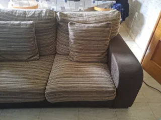 Sofá 3+2 plazas tela beige y marrón