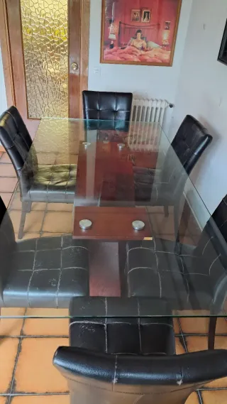 Mesa Comedor madera y Cristal