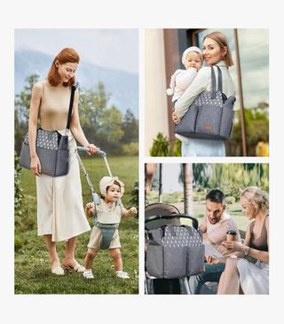 Bolso de bebé gris con estampado de flechas