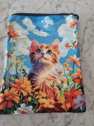 Funda para libro con gatito y flores