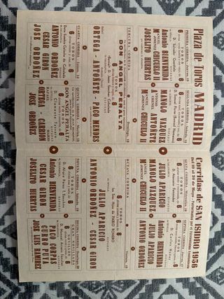 PROGRAMA TOROS - SAN ISIDRO 1956 TAUROMAQUIA