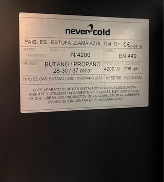 Estufa de gas Nevercold negra