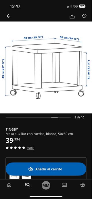 Mesa auxiliar TINGBY IKEA con ruedas