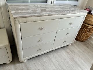 Cómoda y Mesitas Polipiel Blanca