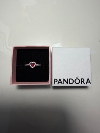 Anillo Pandora Corazón Rojo y Plata