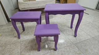 Conjunto 3 Mesitas Moradas + Cuadro Flores