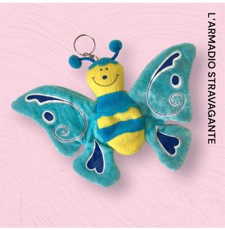 Portachiavi farfalla peluche blu e gialla