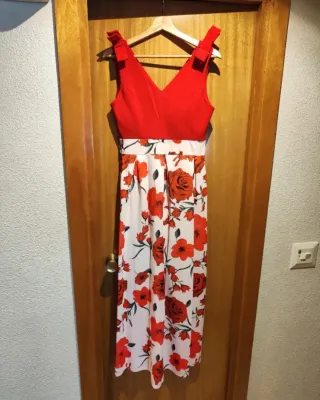 Vestido Floral Rojo+Estampado blanco-rosado/Bodas