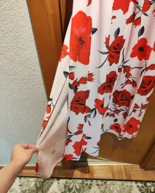 Vestido Floral Rojo+Estampado blanco-rosado/Bodas