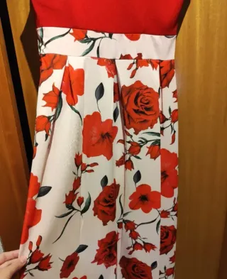 Vestido Floral Rojo+Estampado blanco-rosado/Bodas