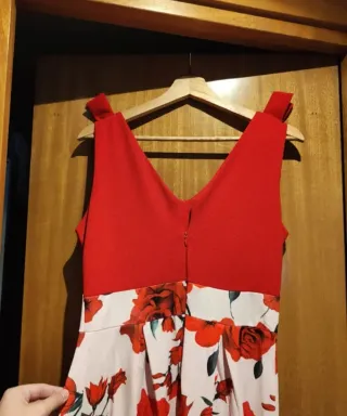 Vestido Floral Rojo+Estampado blanco-rosado/Bodas