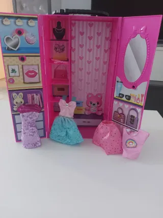 Conjunto Muñecas Armario y Coche Rosa