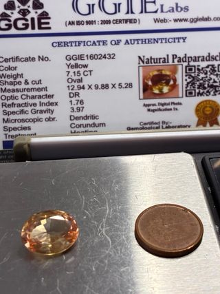 ZAFIRO PADPARASCHA OVAL 7.15Ct SRI-LANKA