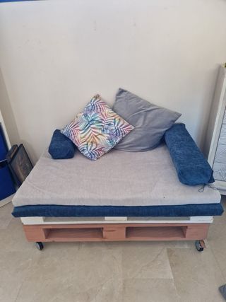 Sofá Palets Beige y Azul terraza interior exterior