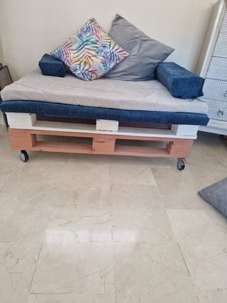 Sofá Palets Beige y Azul terraza interior exterior