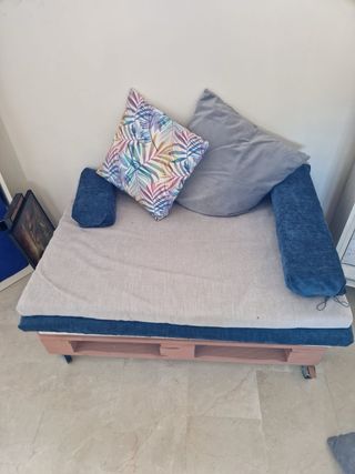 Sofá Palets Beige y Azul terraza interior exterior