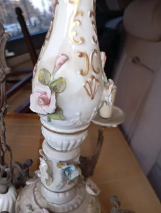 Lampadario ceramica e ottone decorato