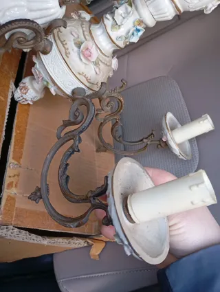 Lampadario ceramica e ottone decorato