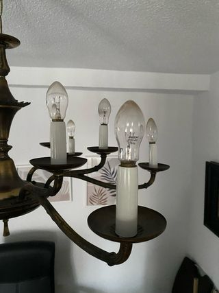 Lámpara techo antigua 6 brazos metal