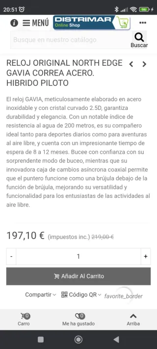 Reloj North Edge Buceo 200M/20BAR GAVIA