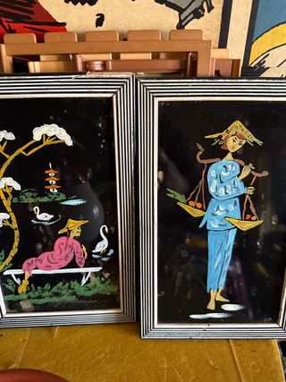 2 Cuadros Chinos Antiguos Mid-Century