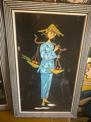 2 Cuadros Chinos Antiguos Mid-Century