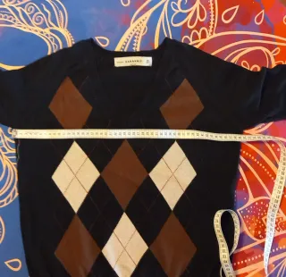 Jersey Zara Negro Rombos Marrón y Beige talla L