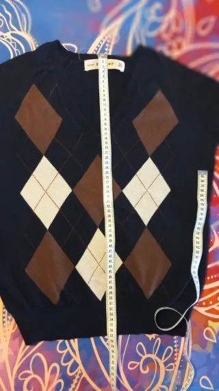 Jersey Zara Negro Rombos Marrón y Beige talla L