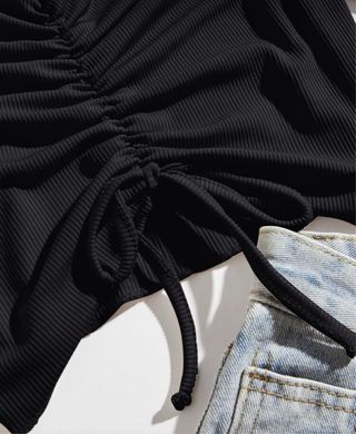 Top canalé negro manga larga S