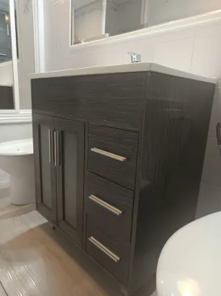 Mueble de baño auxiliar madera y cristal