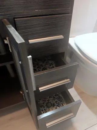 Mueble de baño auxiliar madera y cristal