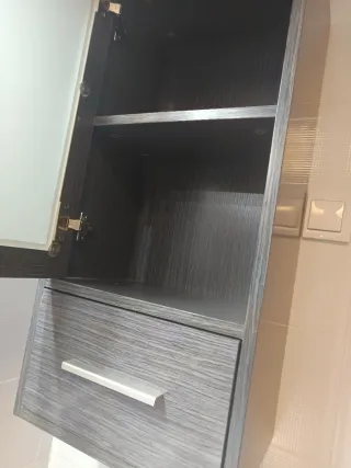 Mueble de baño auxiliar madera y cristal