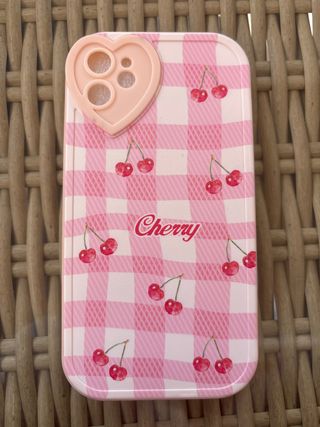 Funda iPhone 11 Rosa a Cuadros Cerezas
