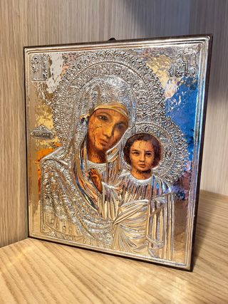 Icona Sacra Madonna con Bambino Argento 925