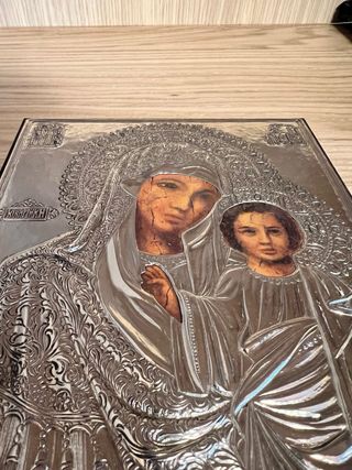 Icona Sacra Madonna con Bambino Argento 925