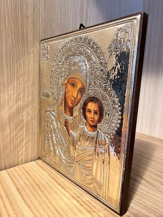Icona Sacra Madonna con Bambino Argento 925