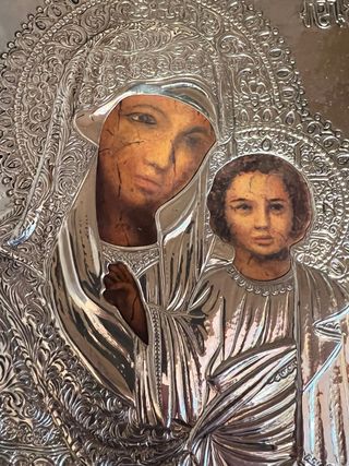 Icona Sacra Madonna con Bambino Argento 925