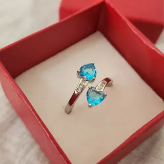 Anillo Plata Esterlina Corazón Azul Circonitas