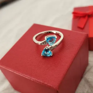 Anillo Plata Esterlina Corazón Azul Circonitas