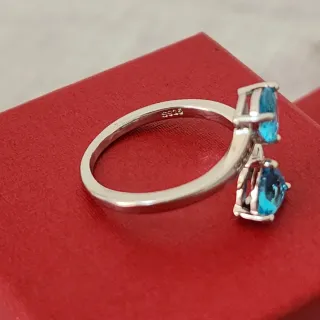 Anillo Plata Esterlina Corazón Azul Circonitas