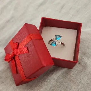 Anillo Plata Esterlina Corazón Azul Circonitas