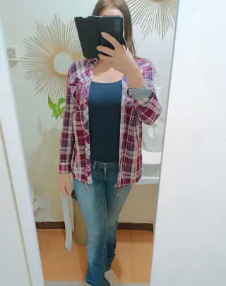 Camicia donna quadri manica accorciabile