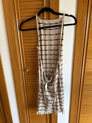 Vestido playero Pull&Bear rayas beige/negro T.XL