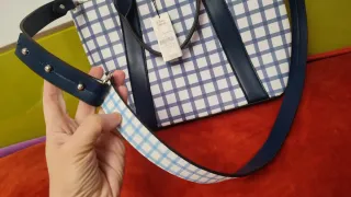 Bolso Parfois Nuevo Cuadros Azul Blanco