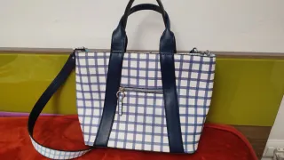 Bolso Parfois Nuevo Cuadros Azul Blanco