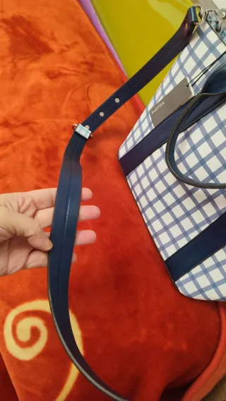 Bolso Parfois Nuevo Cuadros Azul Blanco