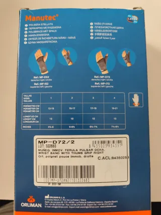 Muñequera Manutec MP-D72/2 Derecha Talla M