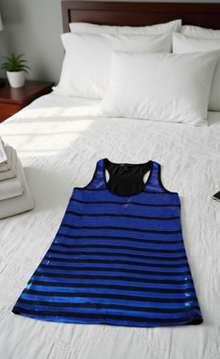 Top tirantes lentejuelas rayas azul