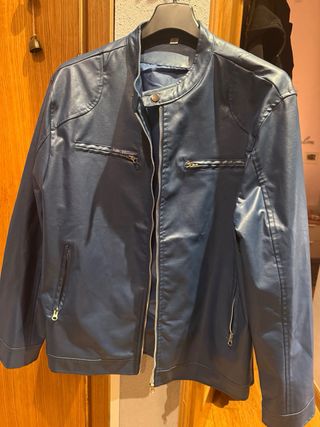 Cazadora Piel Sintética Azul Hombre Talla XXL