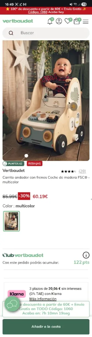 Andador madera bebé con actividades